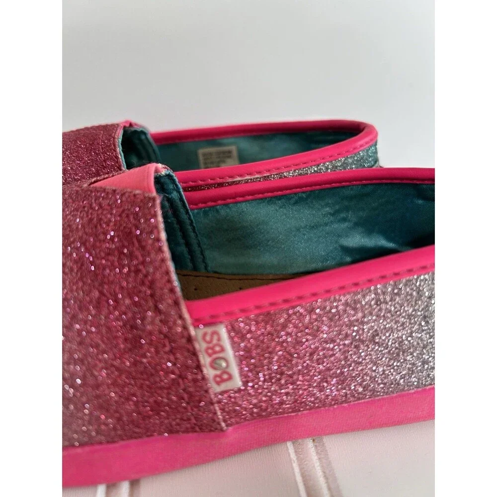 Skechers BOBS Glitter Bug Slip On Shoes Big Kid Sz 3 Sparkle Comfort Flats Pink